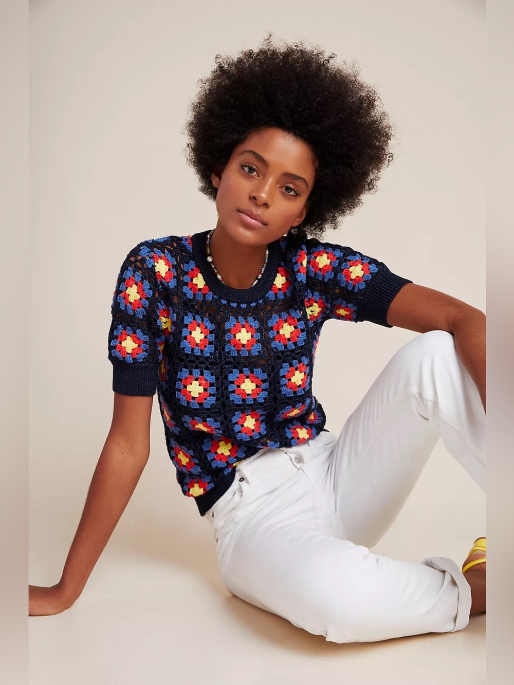 Anthropologie Scotch and Soda Women’s crochet sweater tee. Size Small, colorful